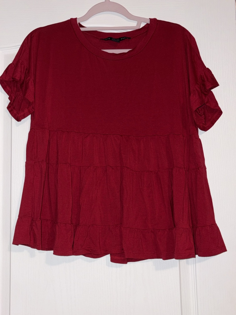 HYFVE Red Tiered Short Sleeve Blouse